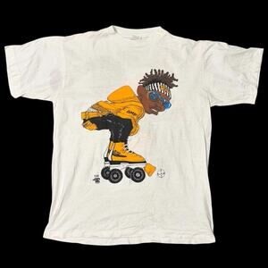 Rare Vintage 90s Single Stitch T-Shirt Afrocentric Roller Skater Graphic Large